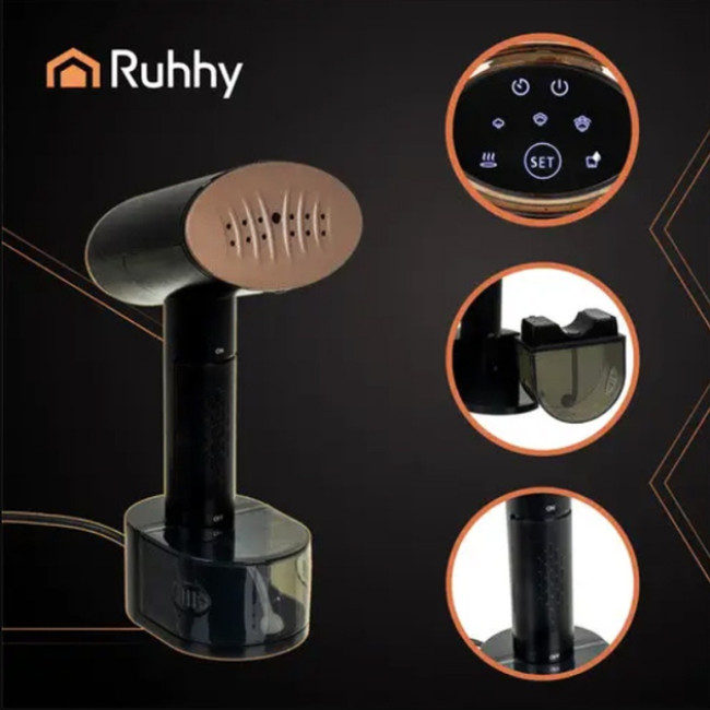 Відпарювач для одягу вертикальний Ruhhy 26339 Black 2 кВт ручний паровий праска для дому 3 рівня пару сенсорне керування + насадка щітка
