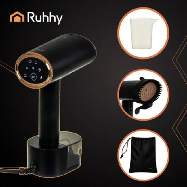 Відпарювач для одягу вертикальний Ruhhy 26339 Black 2 кВт ручний паровий праска для дому 3 рівня пару сенсорне керування + насадка щітка