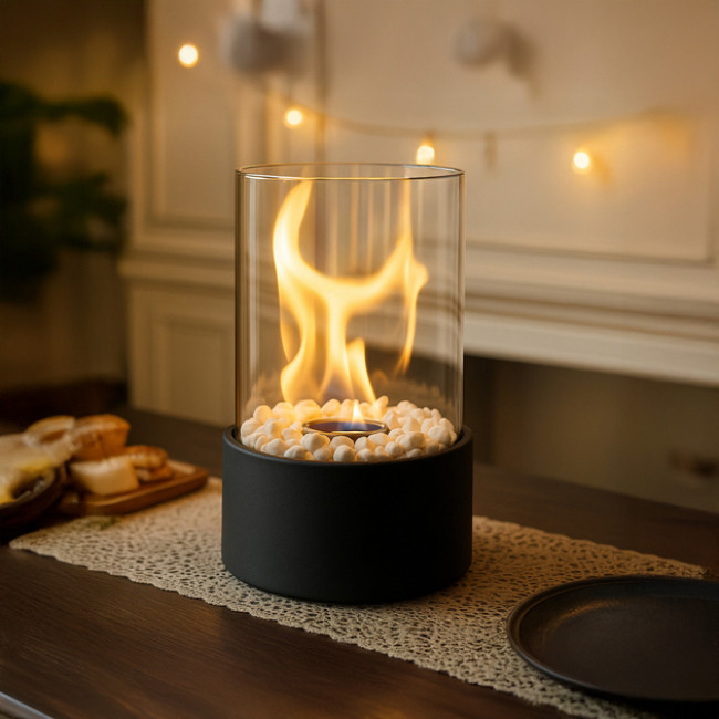 Біокамін настільний для дому та тераси Kaminer бездимний на біопаливі камінці 28 х 16 х 16 см (26300)