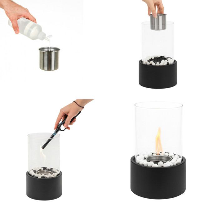 Біокамін настільний для дому та тераси Kaminer бездимний на біопаливі камінці 28 х 16 х 16 см (26300)