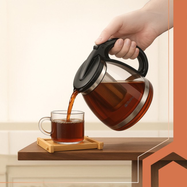 Скляний заварник для чаю, кави і трав Ruhhy 2 л термостійкий з металевим ситечком (26066)