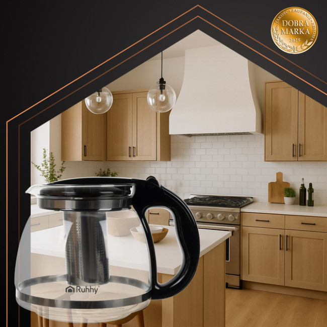 Скляний заварник для чаю, кави і трав Ruhhy 2 л термостійкий з металевим ситечком (26066)