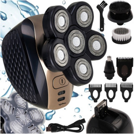 Mужская роторна акумуляторна електробритва 5в1 Soulima 26423 USB триммер для стрижки бороди голови для носа і вух + масажні насадки