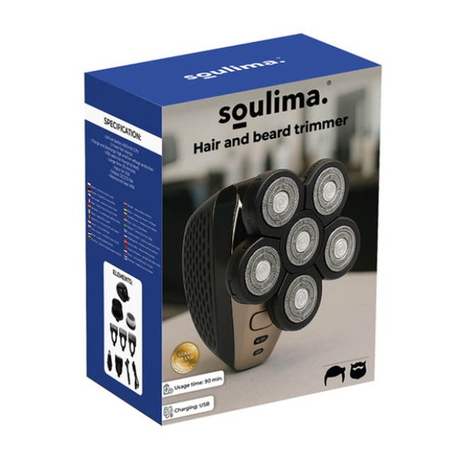 Мужская роторная аккумуляторная электробритва 5в1 Soulima 26423 USB триммер для стрижки бороды головы для носа и ушей + массажные насадки