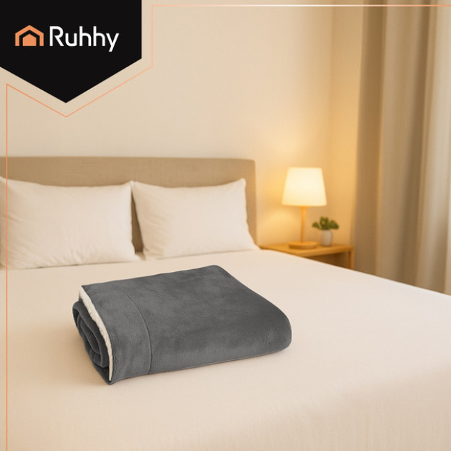 Плотний двусторонній плед-покривало Ruhhy двоспальний 150 х 200 см Сірий (26292)