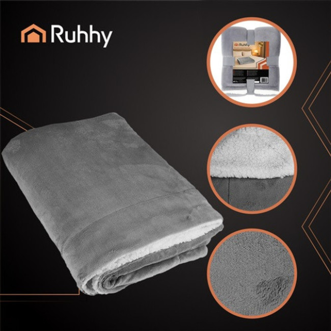Плотний двусторонній плед-покривало Ruhhy двоспальний 150 х 200 см Сірий (26292)
