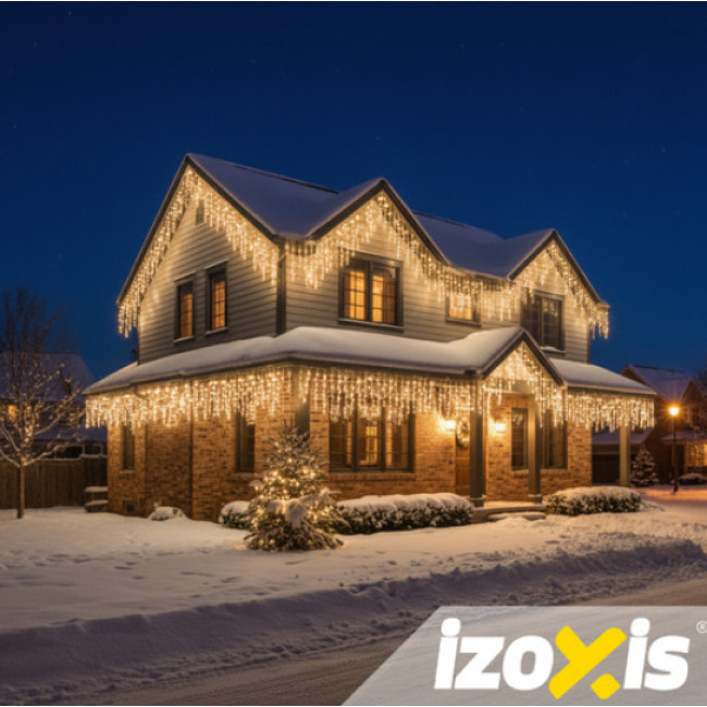 Рождественская уличная гирлянда-сосульки IZOXIS 23223 (500 LED, 22,5 м, тёплый белый, IP44, мигание, 8 режимов)