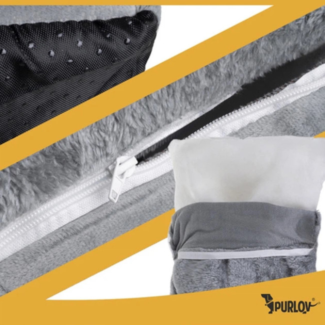 Лежанка для кота будиночок Purlov 25706 м'яка плюшева кровать з подушкою та знімним дахом на блискавці Сірий