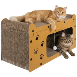 Когтеточка лежанка та дім для кішок Purlov 27016 двоповерховий ігровий комплекс з підвісними іграшками