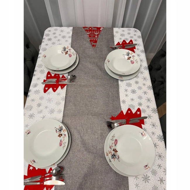 Скатертина різдвяна декоративна, Ruhhy Біла з срібними сніжинками 140 x 220 см