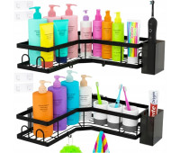 Полка для ванной комнаты угловая в стиле лофт Ruhhy набор из 2 полок, монтаж без сверления, Черная (27092)