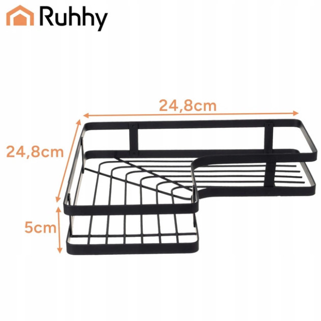 Полка для ванной кімнати кутова в стилі лофт Ruhhy набір з 2 полок, монтаж без свердління, Чорна (27092)