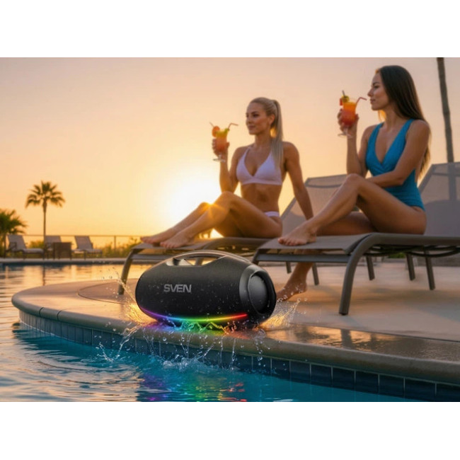 Портативная колонка бумбокс SVEN PS-990 із захистом від води 180 Вт 5200 мАч Bluetooth RGB підсвітка