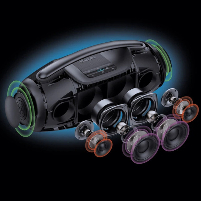 Портативная колонка бумбокс SVEN PS-990 із захистом від води 180 Вт 5200 мАч Bluetooth RGB підсвітка