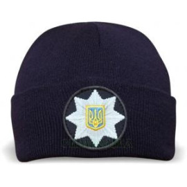 Шапка SteelCats темно-синя з кокардою поліції (з флісом) (8174)