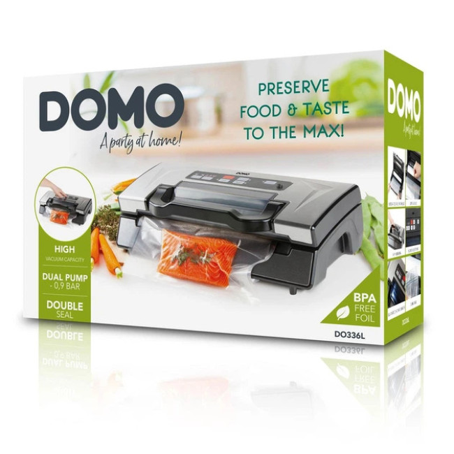 Вакуумный упаковщик DOMO 130 Вт 20 л/мин двойная помпа 0.9 бар + 1 рулон пленки 28 см x 5 м (DO336L)
