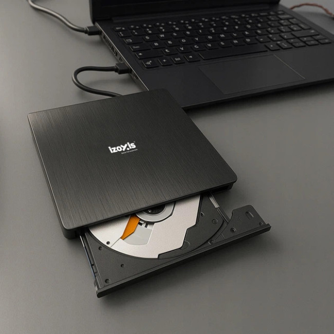 Зовнішній портативний привід Izoxis USB 3.0 записуючий DVD±R/RW, CD-RW