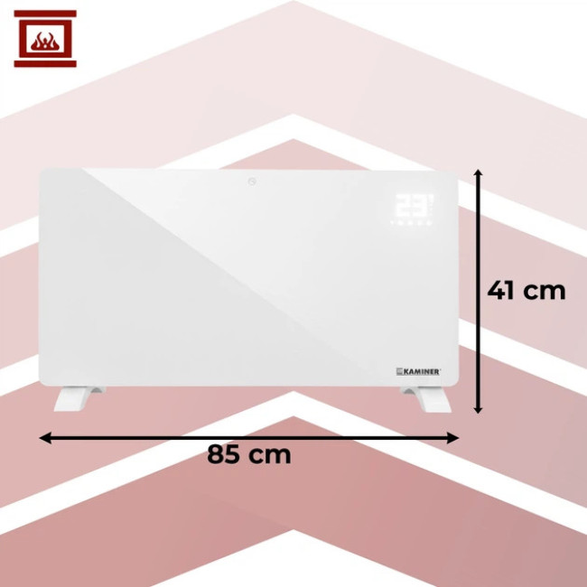 Склянный електричний обігрівач Kaminer Zelva 2500 Вт з управлінням через WiFi та пультом Білий (26573)