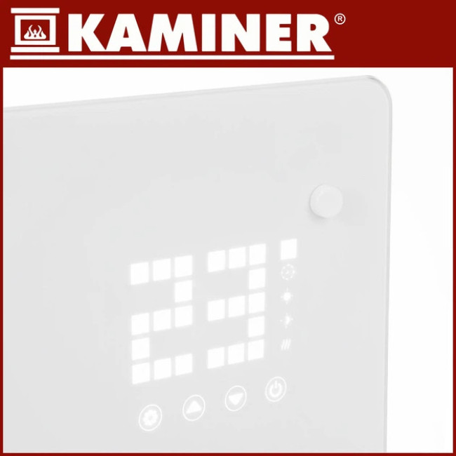 Склянный електричний обігрівач Kaminer Zelva 2500 Вт з управлінням через WiFi та пультом Білий (26573)