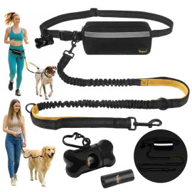 Поясний ремінь з повідцем для бігу з собакою до 50 кг Purlov 2-в-1 амортизований, світловідбиваючий (24689)