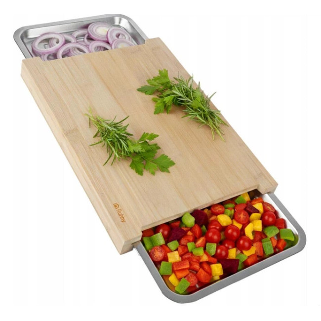 Дошка з бамбука розділова з висувними контейнерами 2 шт Ruhhy 25707/n