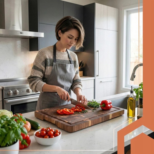 Розділювальна дошка кухонна дерев'яна Ruhhy велика товста з дерева акації 43 x 33 x 3 см (26924)