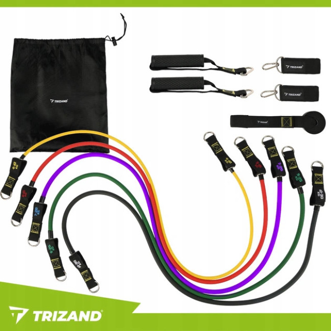 Набор эспандеров для силовых тренировок фитнеса или кроссфита Trizand 5 шт + аксессуары 11 эл (25880)