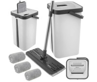 Набір для прибирання Ruhhy плоска швабра з віджимом і двокамерним відром 11 л, 3 насадки в комплекті (27232)