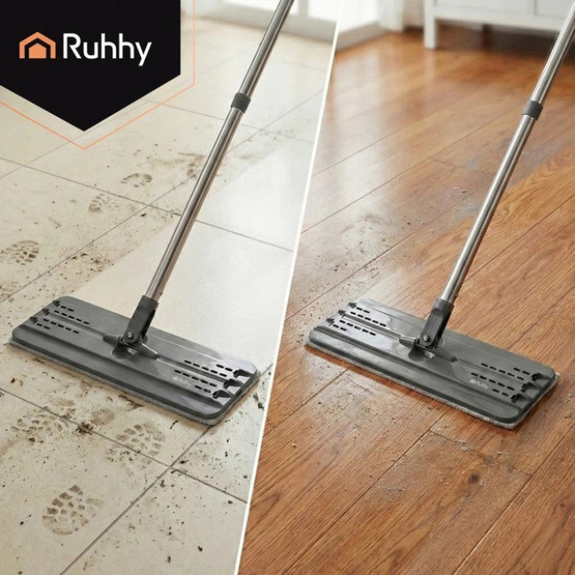 Набор для уборки Ruhhy плоская швабра с отжимом и двухкамерным ведром 11 л, 3 насадки в комплекте (27232)