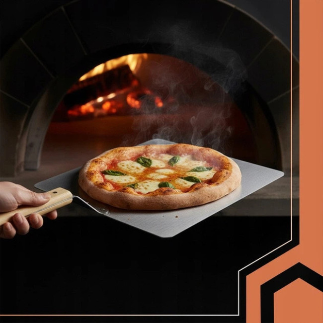 Лопата для тіста і пицци RUHHY нержавіюча сталь, дерев'яна ручка + силіконова прихватка 30.4 x 46.5 x 7 см