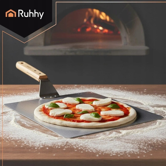 Лопата для теста и пиццы Ruhhy нержавеющая сталь, деревянная ручка + силиконовая прихватка 30.4 x 46.5 x 7 см (21746)