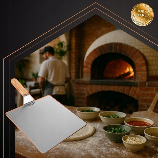 Лопата для теста и пиццы Ruhhy нержавеющая сталь, деревянная ручка + силиконовая прихватка 30.4 x 46.5 x 7 см (21746)