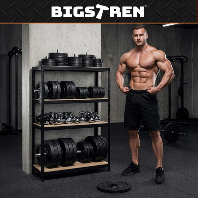 Стеллаж металлический с порошковым покрытием Bigstren система 3в1 4 полки МДФ 150 x 75 x 30 см (27341)