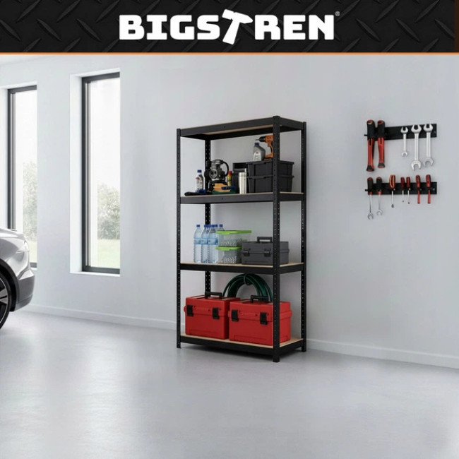 Стеллаж металлический с порошковым покрытием Bigstren система 3в1 4 полки МДФ 150 x 75 x 30 см (27341)