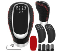 Ручка переключения передач универсальная Xtrobb механическая 5/6 передач, кожаная с красной прострочкой (27416)