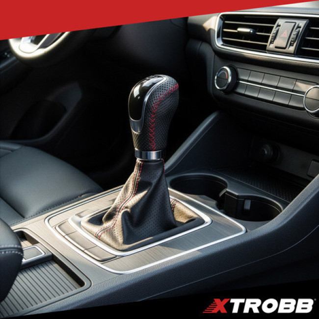 Ручка переключения передач универсальная Xtrobb механическая 5/6 передач, кожаная с красной прострочкой (27416)