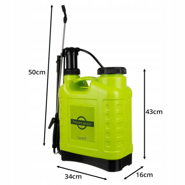 Обприскувач садовий помповий ранецьовий Gardlov 16 л великий радіус, штанга + шланг 170 см (25569)