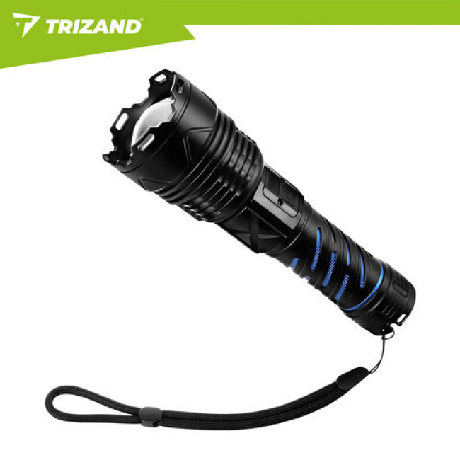 Тактичний LED ліхтар 1500 lm, акумулятор 5000 mAh, USB-C, зум, водостійкий, з функцією Power Bank. Trizand 26949