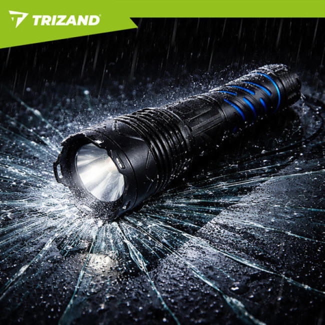 Тактичний LED ліхтар 1500 lm, акумулятор 5000 mAh, USB-C, зум, водостійкий, з функцією Power Bank. Trizand 26949