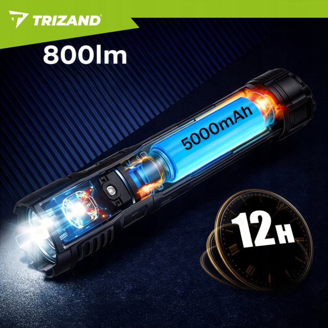 Тактичний фонарь Trizand 26950 800 лм, USB-C, zoom, 5000 мАч