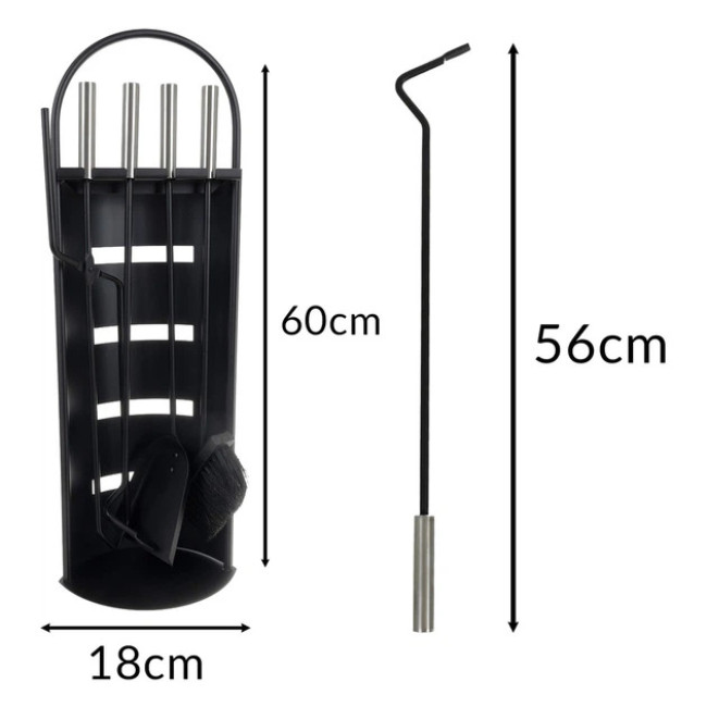 Каминный набор в стиле лофт Kaminer 5 предметов 60 х 18 см Черный (25971)