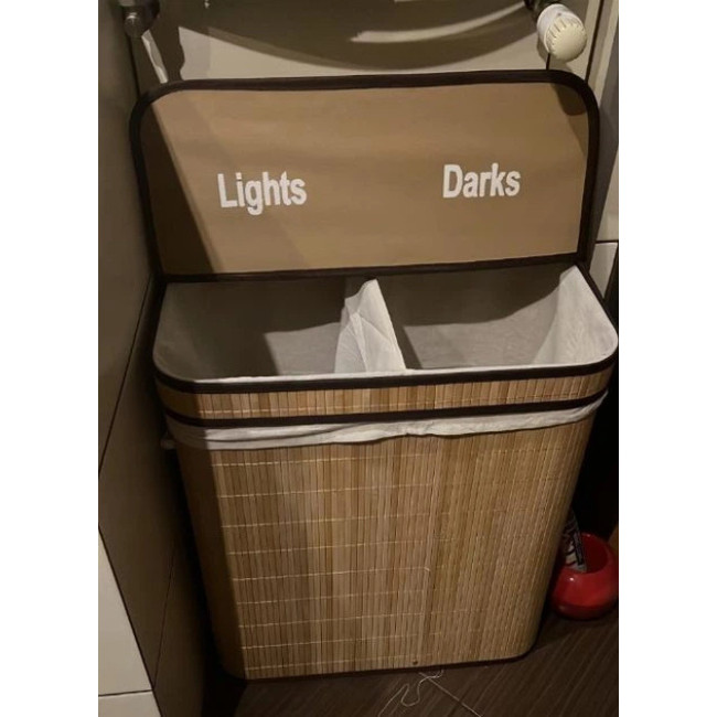Бамбукова корзина для білизни Ruhhy 24269 на 100 л з двома відділеннями