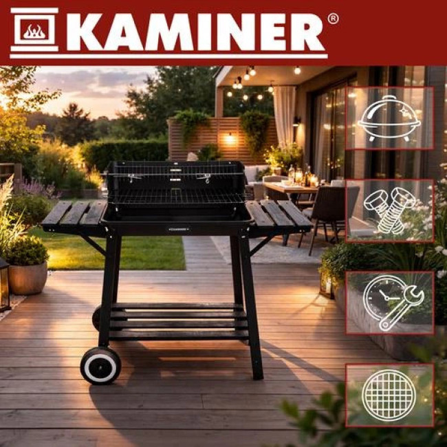 Садовий вугільний гриль з вертелом Kaminer 27320/n