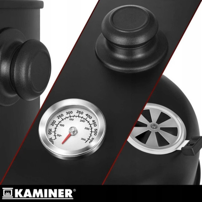 Угольный гриль с функцией коптильни и очага Kaminer 3в1 коптильня с крышкой, 2 решетки, 8 крючков для копчения (27323)