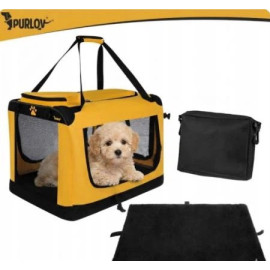 Переноска для тварин з металевим каркасом, м'яким килимком і кишенями складна Purlov