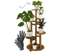 Підставка для квітів в горщиках Ruhhy 6 рівнів, висота 86 см, натуральна сосна, колеса з фіксаторами (26041)