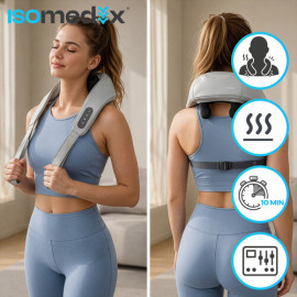 Масажер для шиї Shiatsu бездротовий з підігрівом, 22.2W, USB-C, авто-вимкнення, чорний. Isomedix 27467