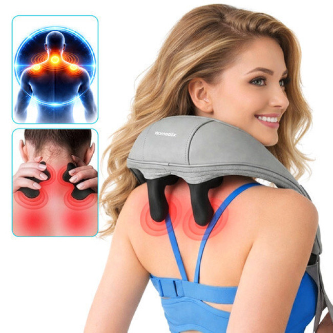 Масажер для шиї Shiatsu бездротовий з підігрівом, 22.2W, USB-C, авто-вимкнення, чорний. Isomedix 27467