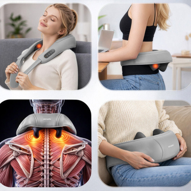 Масажер для шиї Shiatsu бездротовий з підігрівом, 22.2W, USB-C, авто-вимкнення, чорний. Isomedix 27467