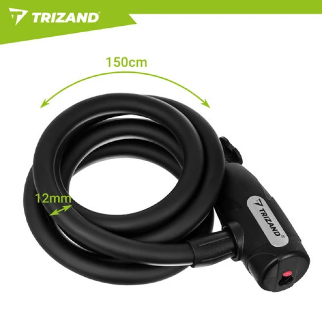 Велосипедний замóк Trizand 27614 150 см, 12 мм, сталь, чорний